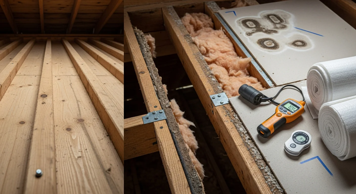 A Somerset, Kentucky home attic showing cleared framing and dried structural wood after professional moisture control and mold removal work. The treated surfaces are clean and free of visible mold staining.